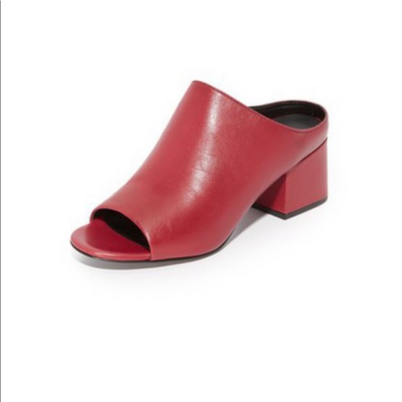 Philip Lim Cube 3.1 Open Toe Leather Burgundy  Chunky Block Heel Mules - Picture 2 of 13